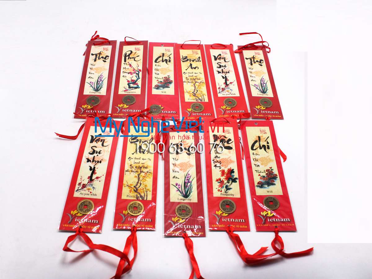 Thẻ đánh dấu sách (Bookmark) nền đỏ chữ thư pháp MNV- QTG20
